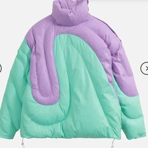 Aelfric Eden Irregular Splicing Contrast Winter Coat, Purple&Green / S $70